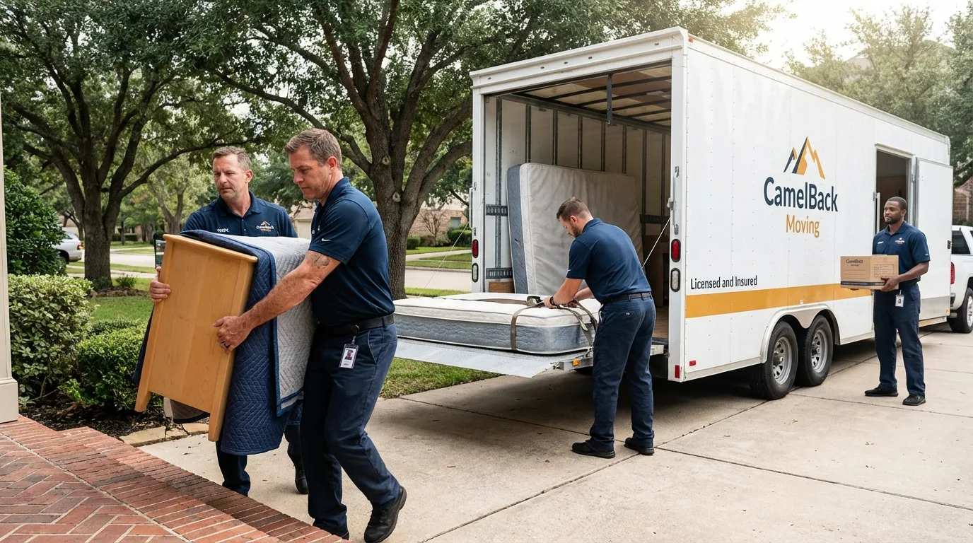 Crew loading residential truck for cross-state move from Erie, IL