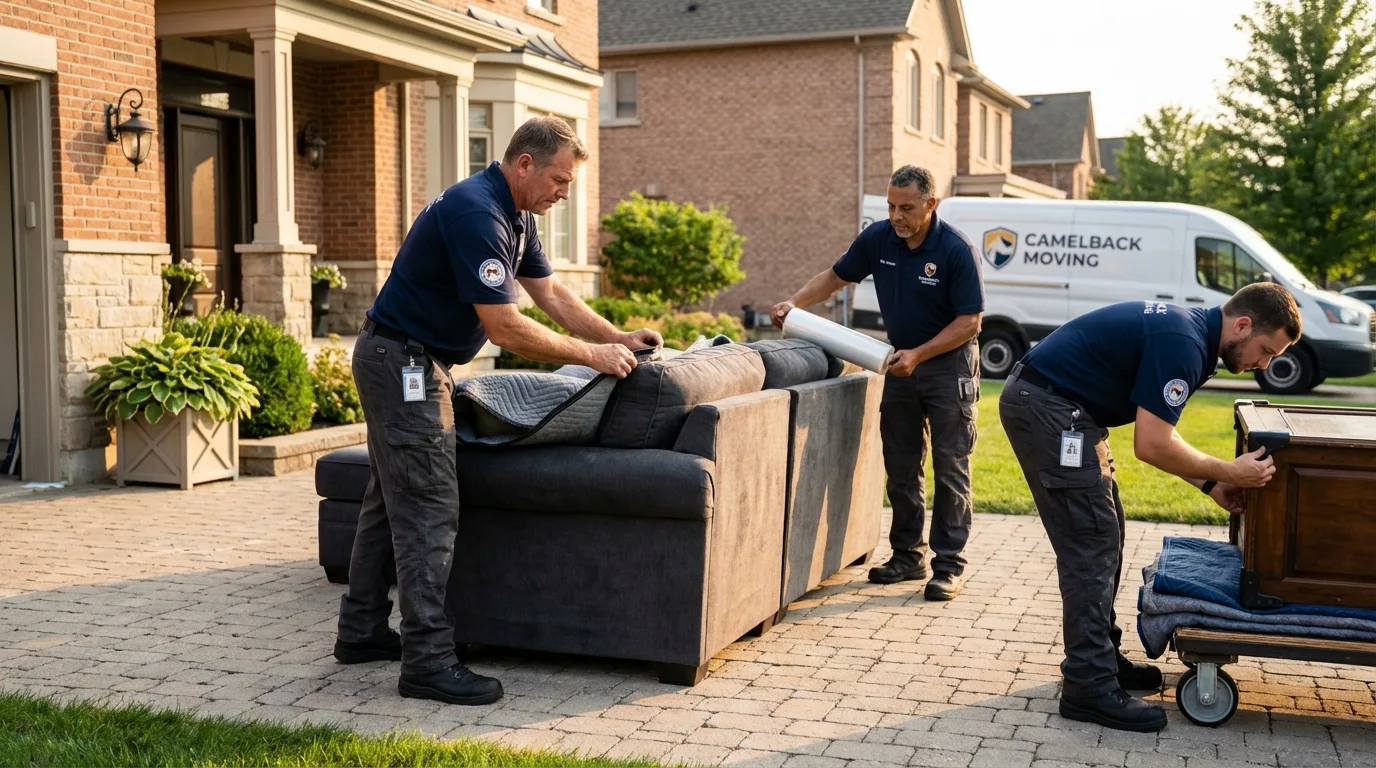 Large estate moving crew wrapping furniture in Erie, IL