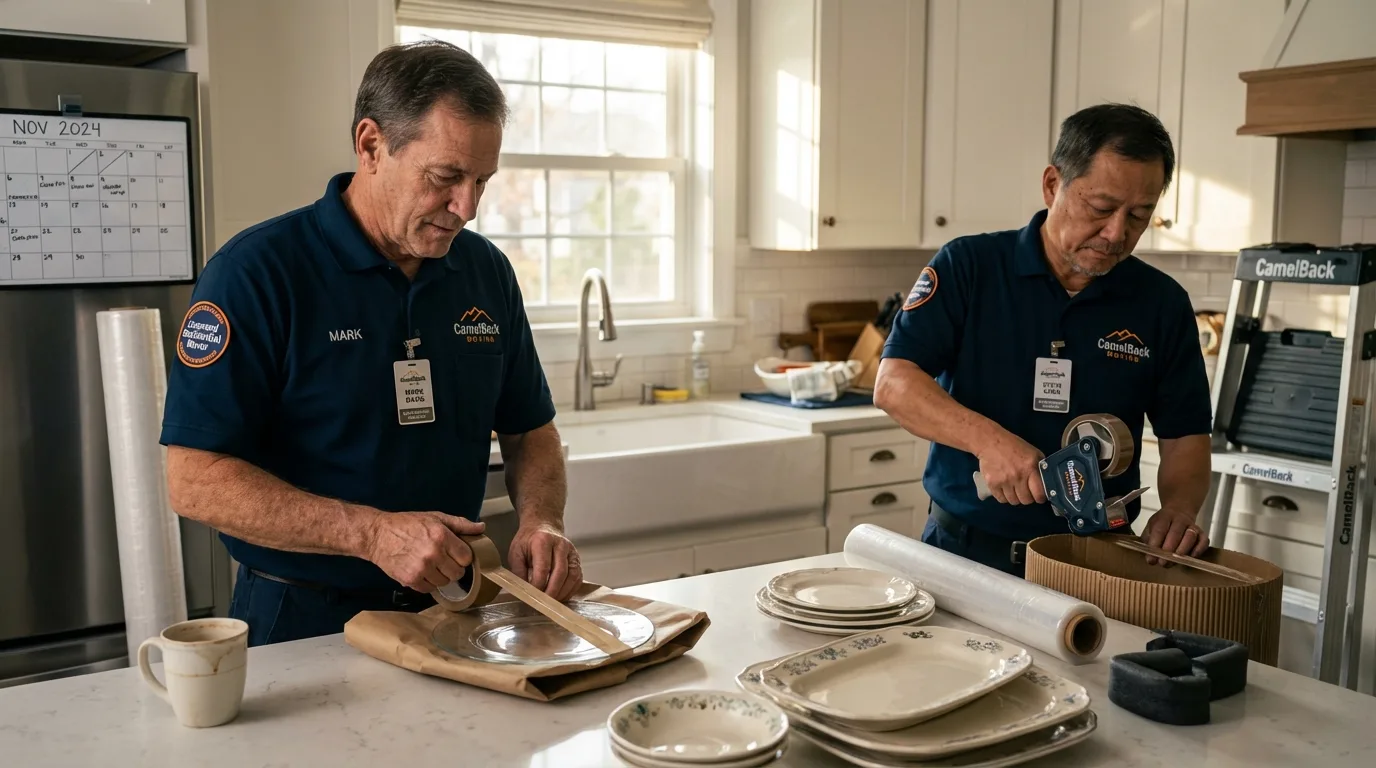Professional crew packing kitchen dishware in Erie, IL